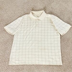 Vintage Van Heusen Polo Shirt Size Large Cream Grid Preppy Minimalist